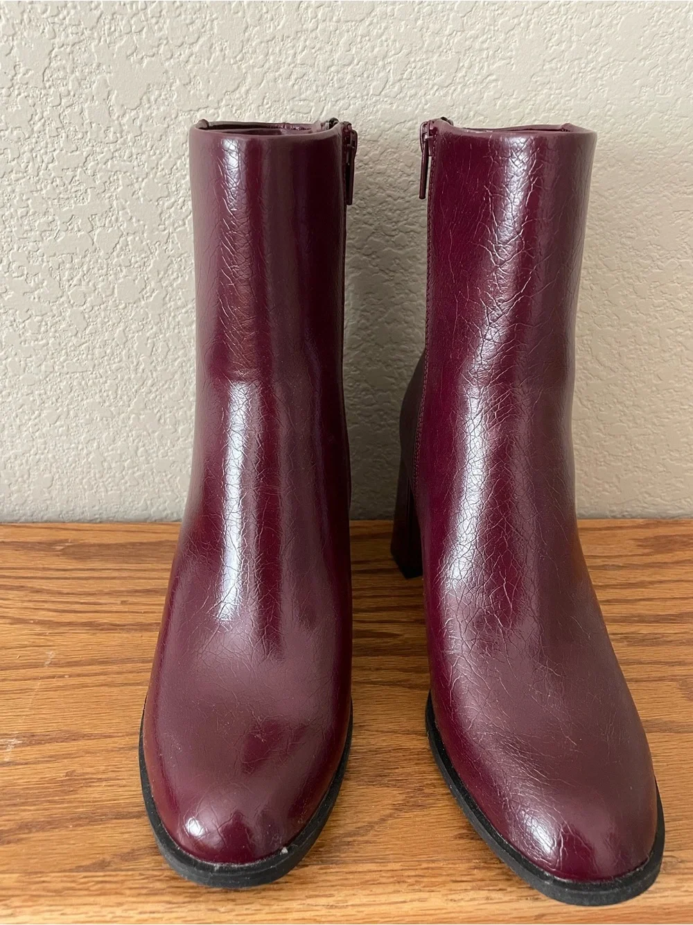 Women's Burgundy High Block Heel Ankle Boots